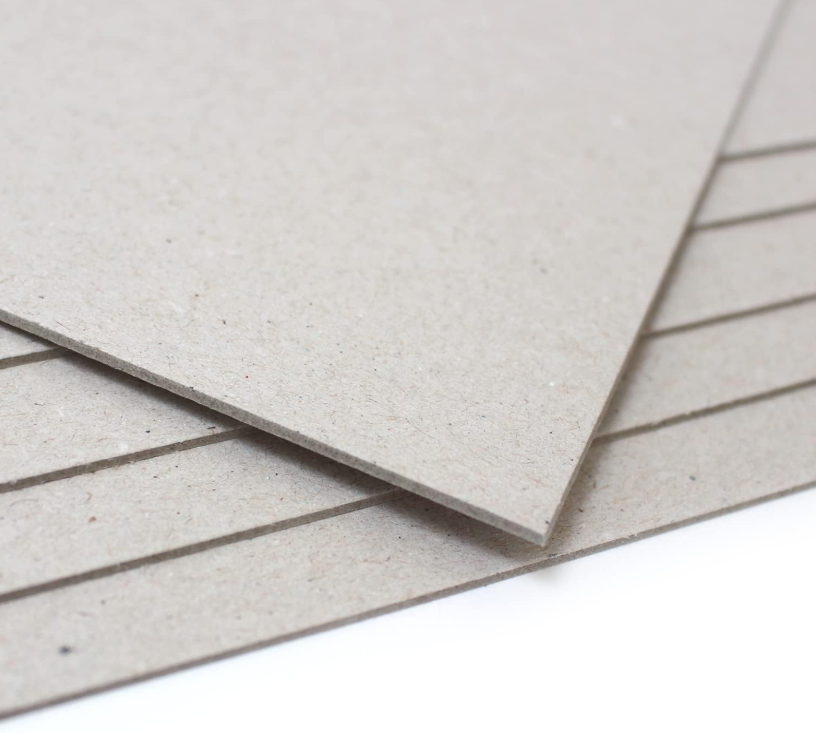 Close-up of high-density greyboard used to prevent rigid box warping
