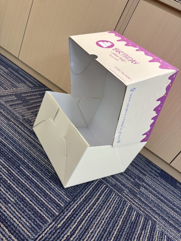 corrugated tall cake box open lid white interior